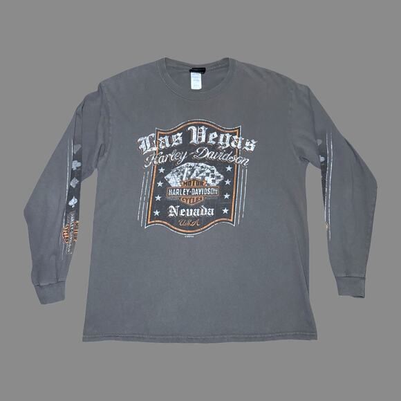 Harley-Davidson Las Vegas Gray LS Graphic Tee Mens Size L GUC 2019 - Picture 1 of 10